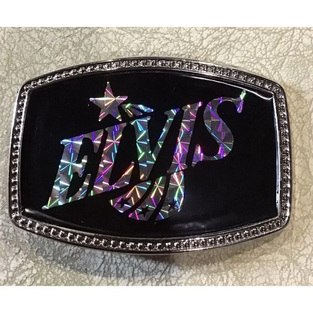 Elvis 3 1/2 x 2 1/4 Holographic Sticker Hippie Belt Buckle Rare 1983